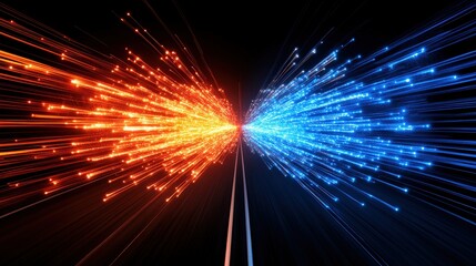 Fototapeta premium Moving car lights create bright streaks on a black background with a night highway scene