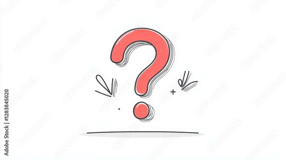 Poster colorful question mark symbol with hand-drawn effect on a white background designed to represent cur