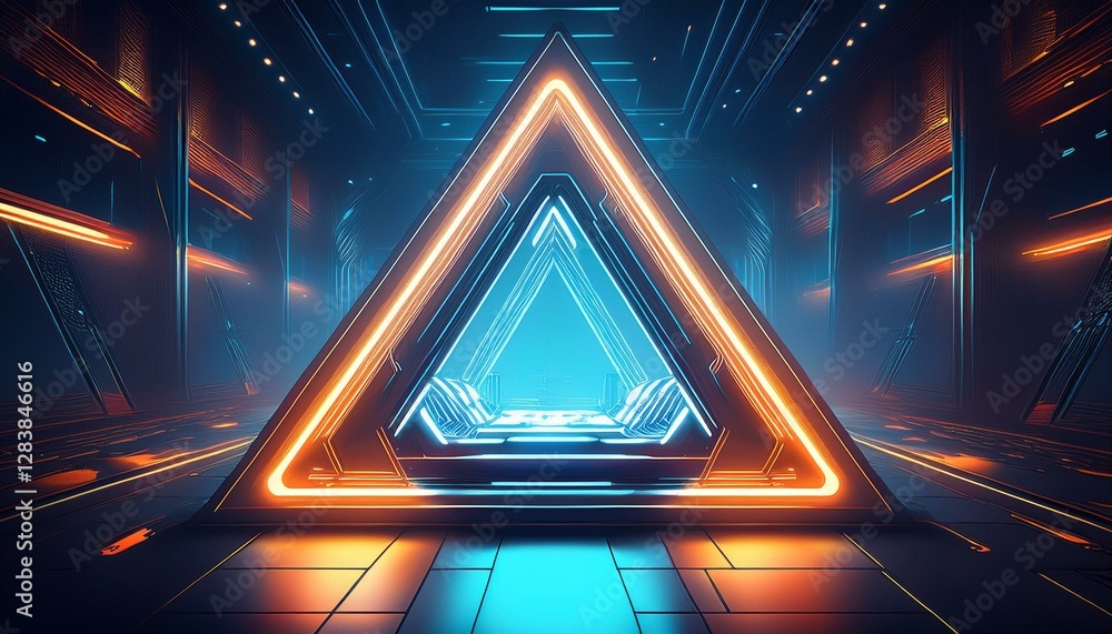 Aufkleber cool triangular shaped futuristic sci-fi techno lights. generated image