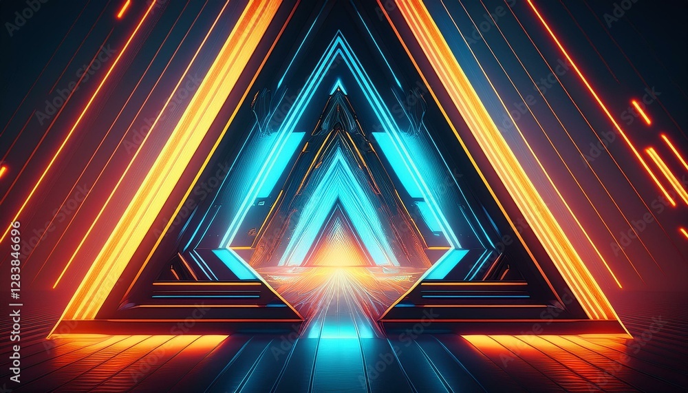 Poster cool triangular shaped futuristic sci-fi techno lights. generated image
