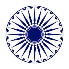 Wheel icon isolated over white background.Wheel with spokes vector icon.Modern ashok chakra graphic element icon isolated over white background.Chakra wheel with twenty four spokes.