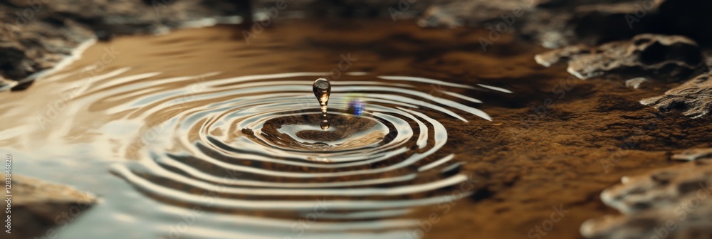 Poster close-up of a single water drop creating ripples on surface