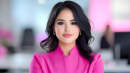 Portrait of a Confident Young Businesswoman in a Bright Pink Blouse