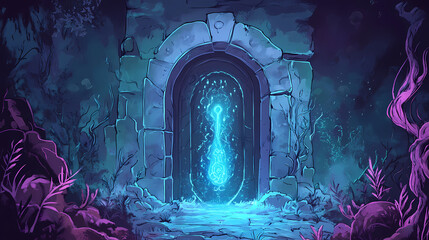 Bioluminescent portal to the underworld bright generative ai. Portal to the Netherworld. Illustration