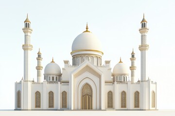 Fototapeta premium A beautiful white mosque building with golden decorations and minarets