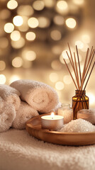 Beautiful spa accessories in a massage room