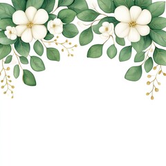Obraz premium A beautiful arrangement of white flowers and green leaves, perfect for invitations and floral designs.