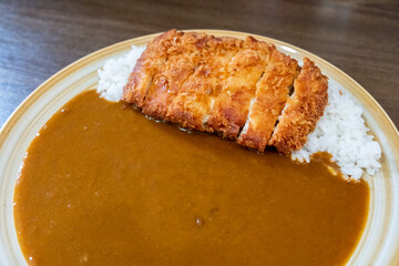 Tonkatsu Curry, a plate of rice with fried pork and curry sauce. Japanese food