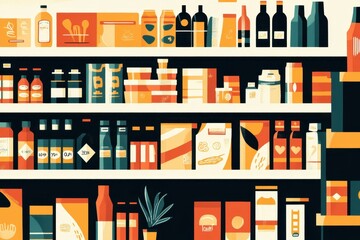 Colorful Shelves with Various Food and Beverage Packaging Designs