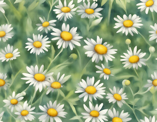 Fototapeta premium watercolor Tiny daisy-like fleabane wildflower clusters background