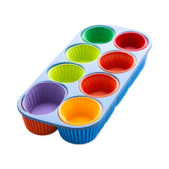 Contemporary Silicone Muffin Tray with Six Muffins Isolated on Transparent Background