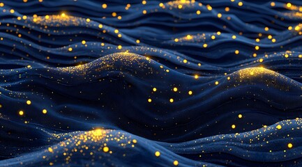 Abstract dark blue waves with golden dots
