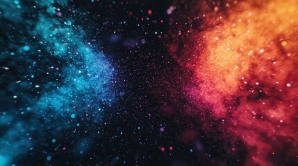 Fototapeta premium A vibrant cosmic scene with swirling clouds of blue and orange particles set against a dark background, evoking a sense of depth and mystery.