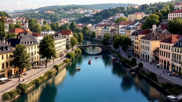 Serene Ljubljana: A Cinematic Animation of Peaceful Slovenian Charm, Capturing the City's Breathtaking Beauty and Tranquil Atmosphere. Ideal for Travel, Tourism, and Relaxation-Themed Projects,       