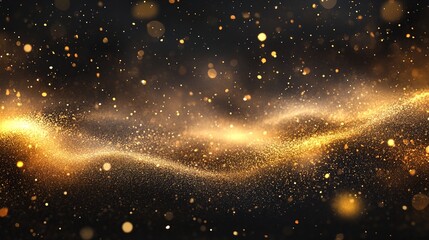Fototapeta premium Shimmering particles of golden dust swirl gracefully through a dark background creating a magical atmosphere of light and elegance, ideal for celebratory designs