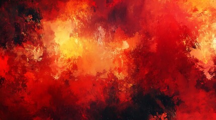 Abstract painting of swirling reds oranges and blacks