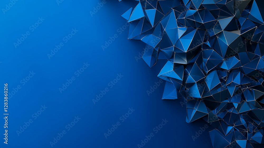 Poster geometric abstraction: modern blue polygonal background, showcasing dynamic forms and clean design, 