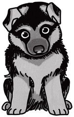 シェパード　german-shepherd-dog　白黒　背景透過　犬のイラスト　子犬