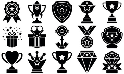A Collection of Reward Icons Representing Achievements and Celebrations