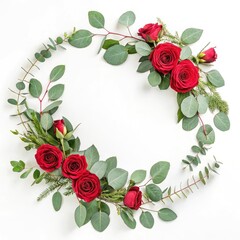 Fototapeta premium Red Rose & Eucalyptus Wreath | Floral Arrangement