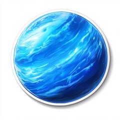 Neptune Planet Sticker with Bright Blue Atmospheric Swirls, A White Border, and a Clean Background