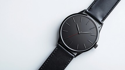 Elegant black wristwatch with minimalist design on a light background showcasing timekeeping and style