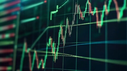 Fototapeta premium Stock Market Data Visualization: Candlestick Chart on a Screen