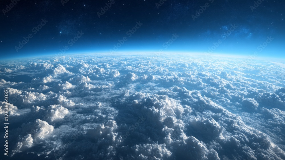 Poster breathtaking expanse of clouds blankets the earth, viewed from above, illuminated by soft twilight h