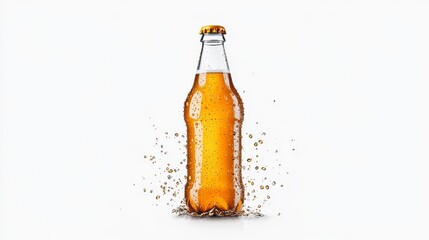 Sparkling Orange Drink Bottle with Water Splash on White Background