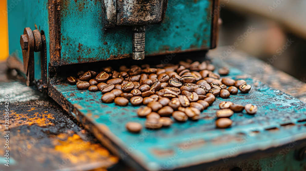 Poster light brown coffee beans undergoing initial processing, captured in high fidelity for stock image us