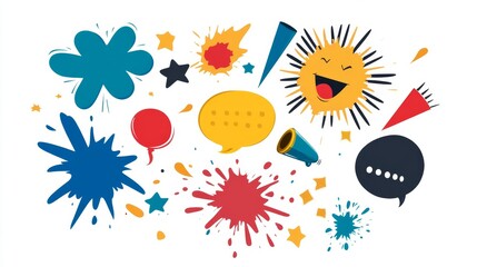 Colorful Comic Style Speech Bubbles and Creative Elements Collection