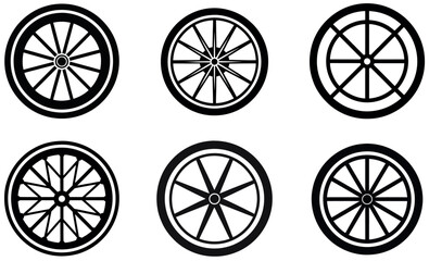 Six Simple Black and White Wheel Illustrations