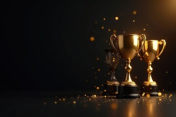 Black backdrop with golden trophies and sparkling lights, Sparkling, Awards, Glittering
