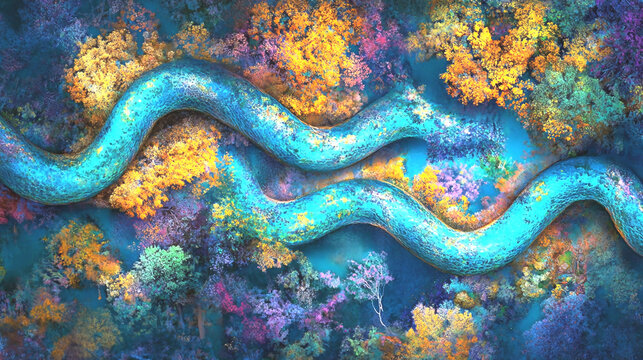 A close-up captures a green snake with detailed skin, alongside a shed green snakeskin and a vibrant blue snake