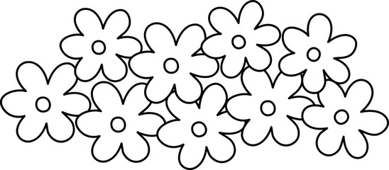 Flowers cluster outline.
Garden Flower Group coloring page.
Spring cute Simple flowers.
Flat stock vector Isolated .
Transparent background.