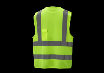Bright neon green safety vest front, back view. Reflective stripes. Lightweight, practical design for various industries. No people's background elements. Product shot. Suitable for construction