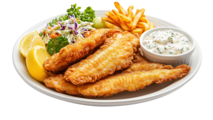  A plate of fried catfish with tartar sauce and coleslaw