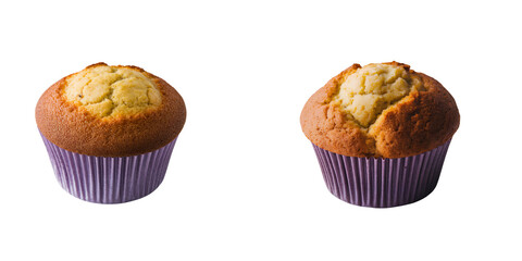  Golden-Brown Muffin in Purple Baking Cup isolated on transparent background PNG