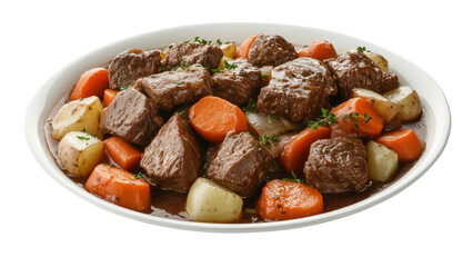A serving of tender pot roast with carrots, potatoes, and onions