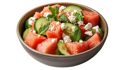  A bowl of refreshing watermelon salad with mint and feta cheese 