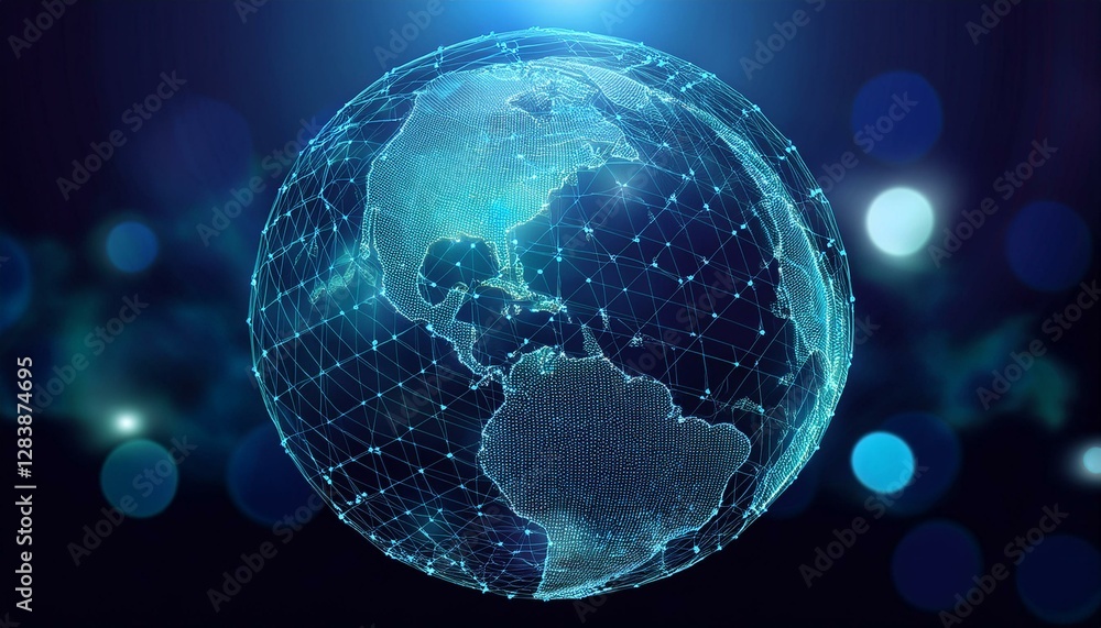 Poster global network. polygonal mesh with bokeh effect. generated image
