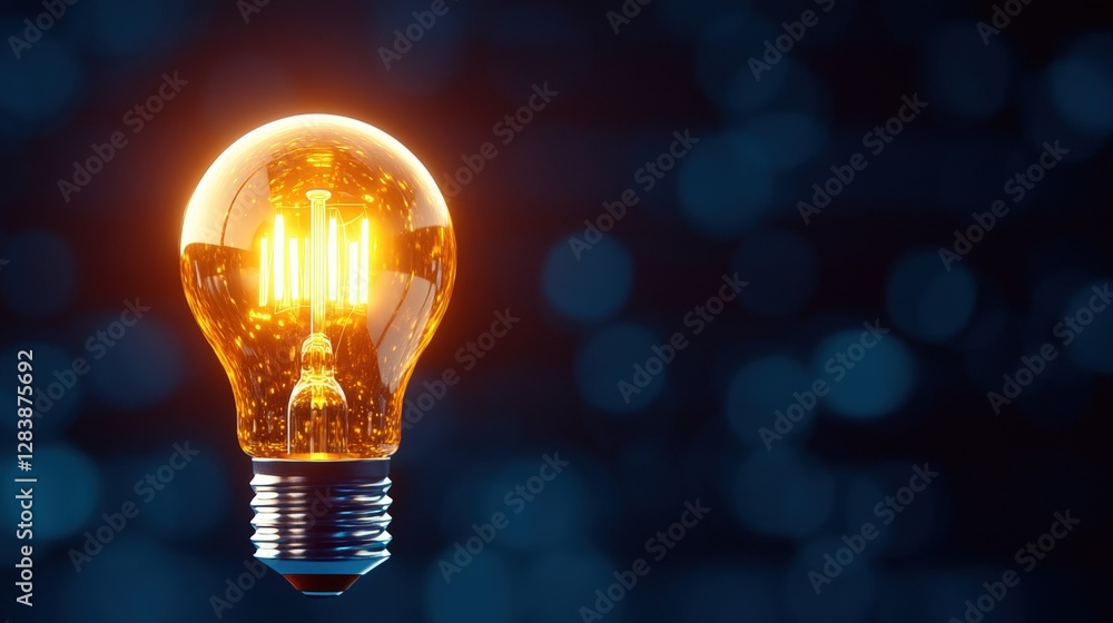 Poster glowing light bulb in the dark showcasing technology and design details in a studio setting