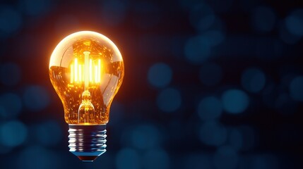 Glowing light bulb in the dark showcasing technology and design details in a studio setting