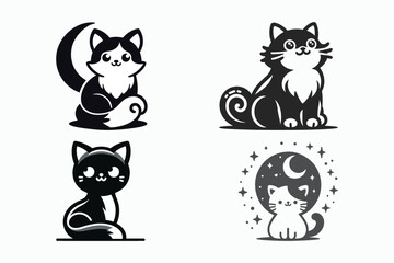 Cat Silhouette Vector Art, Icons 