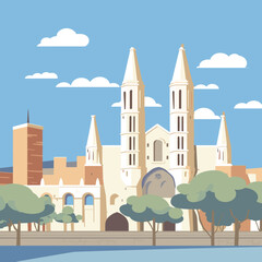 Fototapeta premium Barcelona Cathedral skyline vector. Flat design showing the iconic Gothic cathedral. Ideal for travel and architectural themes.