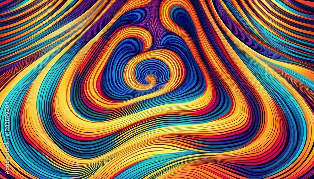 Poster abstract background with optical illusion generative pattern and vibrant fluid psychedelic colors. g