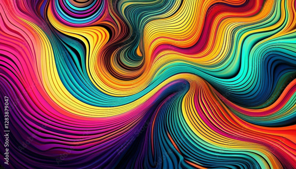 Poster abstract background with optical illusion generative pattern and vibrant fluid psychedelic colors. g