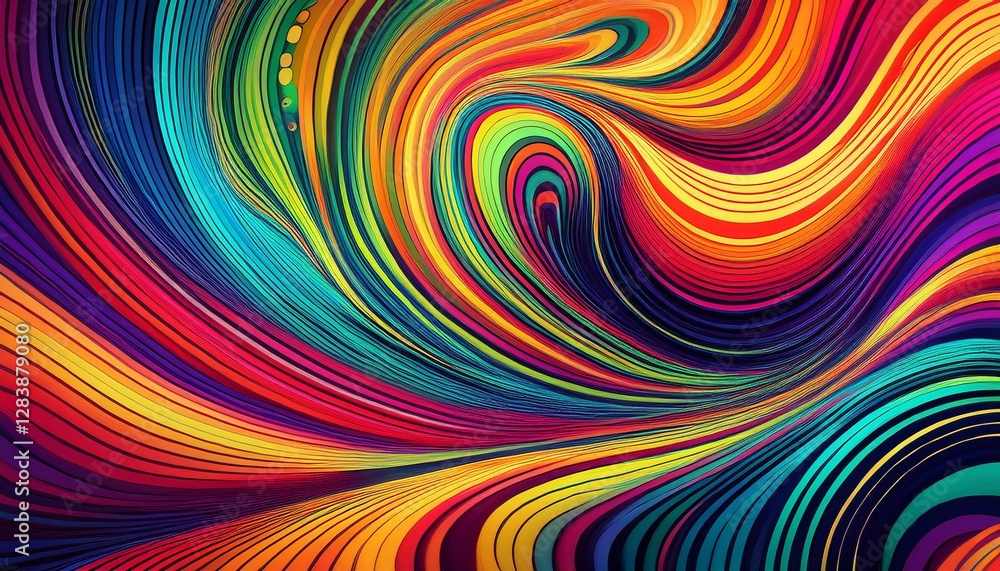 Poster abstract background with optical illusion generative pattern and vibrant fluid psychedelic colors. g