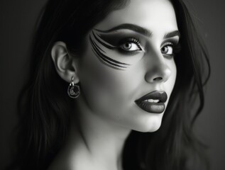 Fototapeta premium Black and white makeup artist showing her skills in a beauty portrait