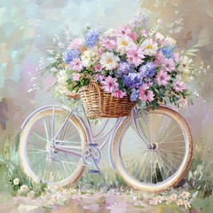 A bicycle with a basket full of flowers